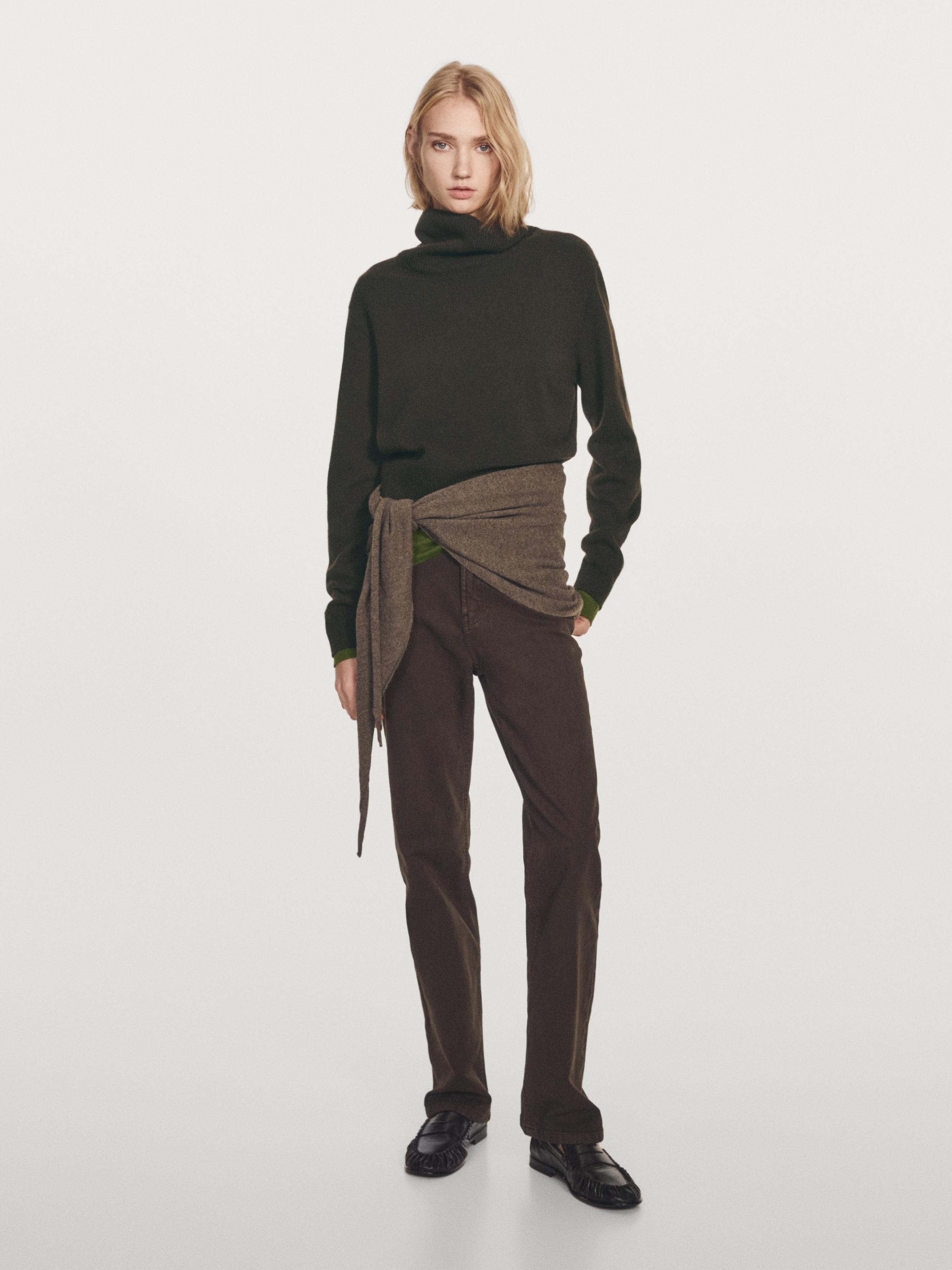 

Короткий вязаный свитер из 100% кашемира Massimo Dutti, темно-зеленый