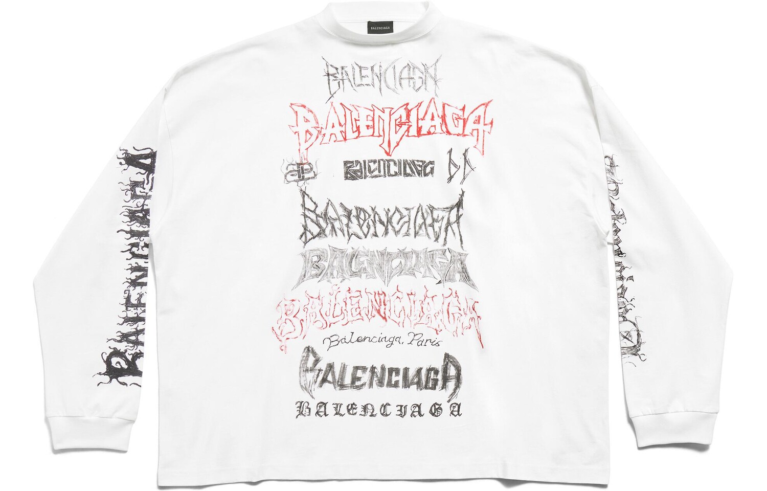 

Футболка с длинными рукавами и металлическим узором, средней посадки Balenciaga, белый