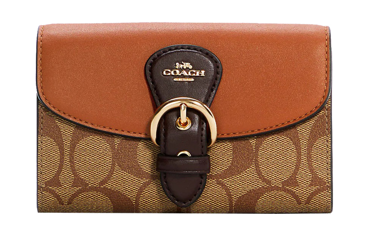 

COACH Женский кожаный кошелек Kleo коричневого и оранжевого цветов