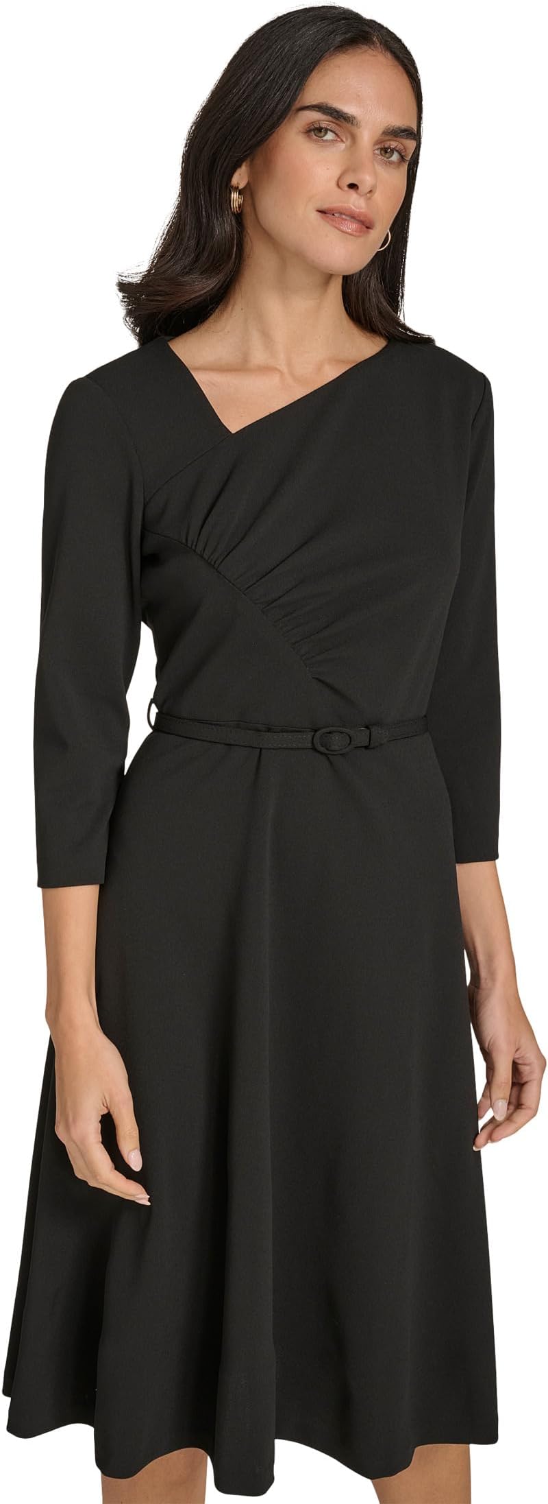 

Платье Calvin Klein Scuba Crepe Asym Rouched Neck Midi With Belt, черный