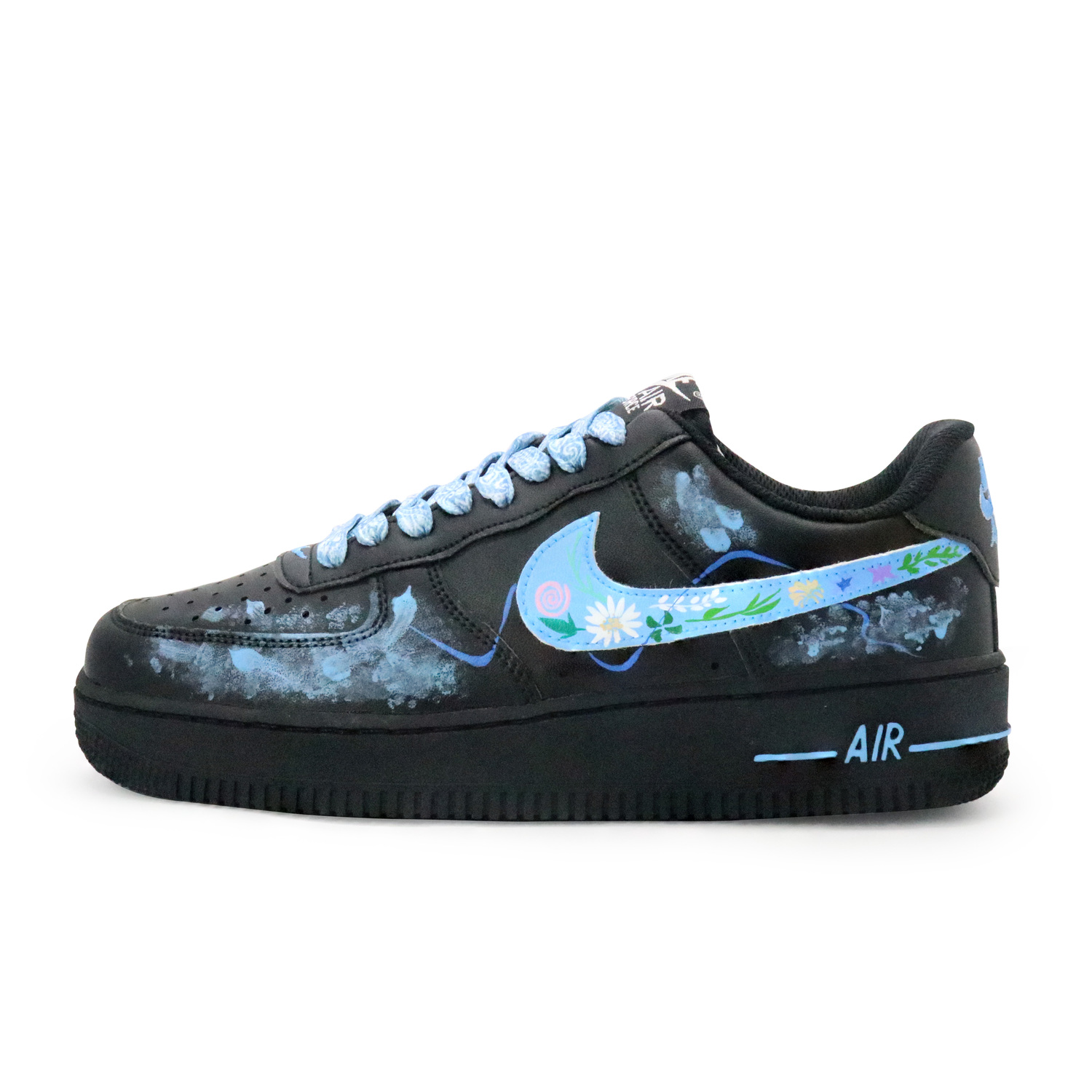 Nike Кроссовки для скейтбординга Air Force 1 Gathering Among Flowers Abrasion Resistant низкие мужские black blue — фото 3