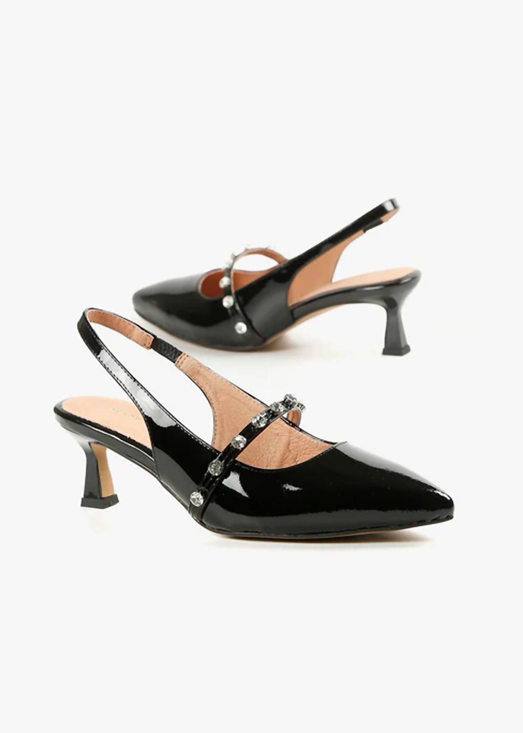 Женские черные лаковые туфли Tiffany Princess на шпильке с ремешком на пятке ALL BLACK — фото 2