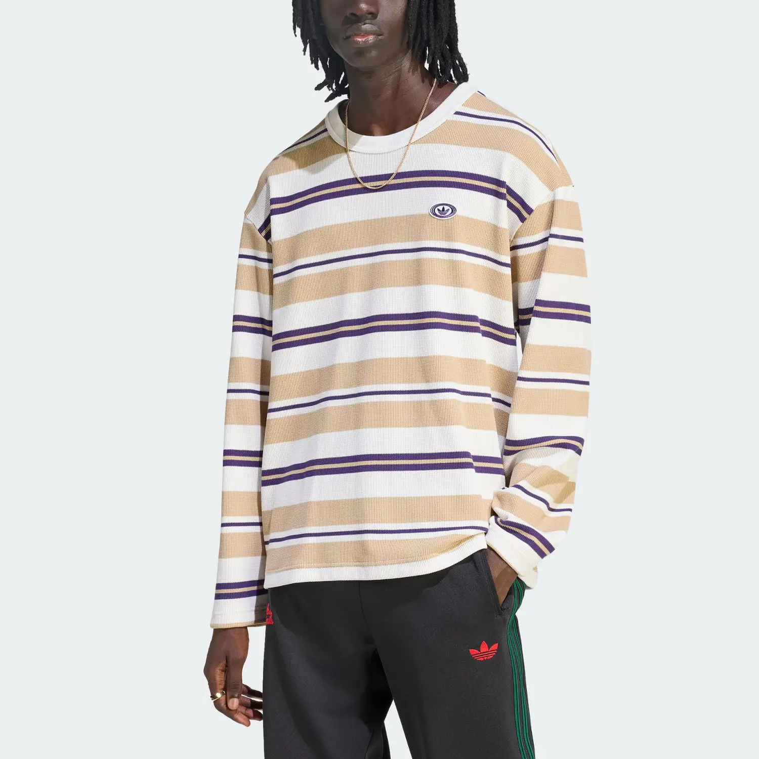 FW25 90S альтернативная полоска вафля футболка мужская Adidas Originals, белый — фото 4