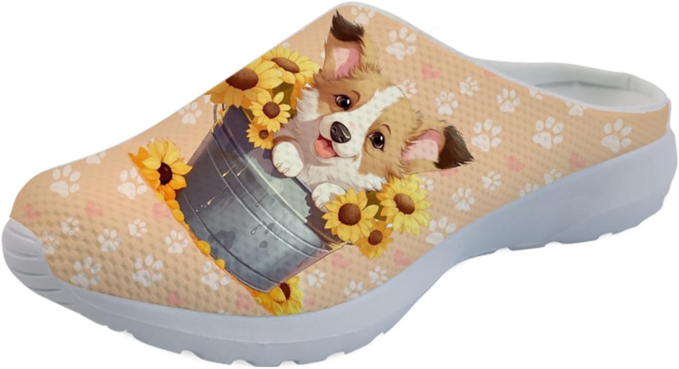 

Женские слипоны-мюли Forchrinse Black Bat Cobweb, мужские садовые сабо, сетчатые прогулочные туфли для повседневной носки, работы и спортзала, Cute Corgi Sunflower