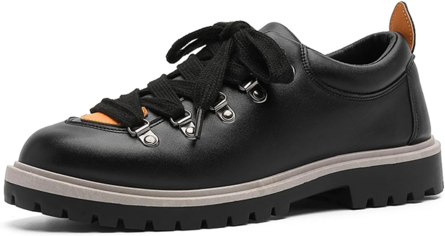 

Мужские кожаные оксфорды дерби с шнуровкой, круглый носок, противоскользящая подошва, повседневная и классическая обувь, удобные, легкие, дышащие для прогулок, работы, поездок и повседневной носки Yrzhgdl, черный