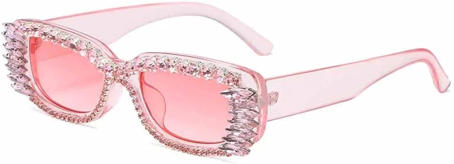 

Модные прямоугольные солнцезащитные очки с имитацией кристаллов для женщин и мужчин, для активного отдыха, уличной фотографии, с защитой от УФ-излучения UV400 TKKTLLT, Pink Pink