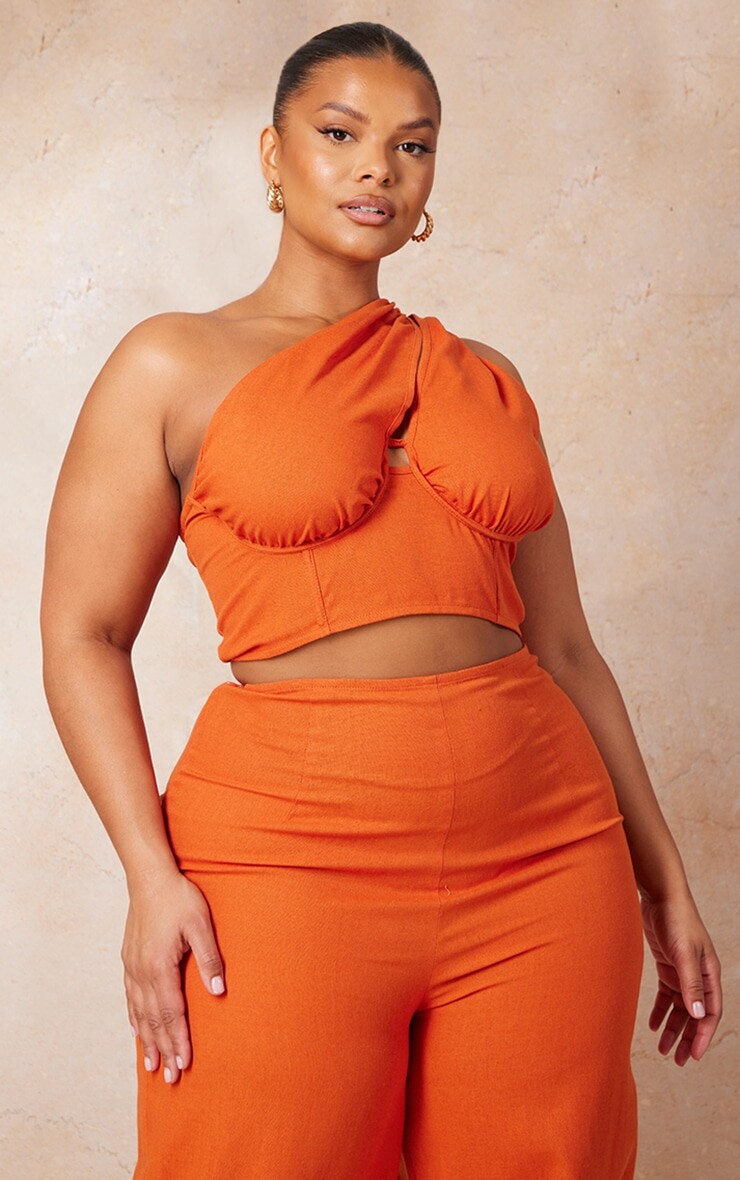 

PrettyLittleThing Корсетный топ на одно плечо Plus Rust