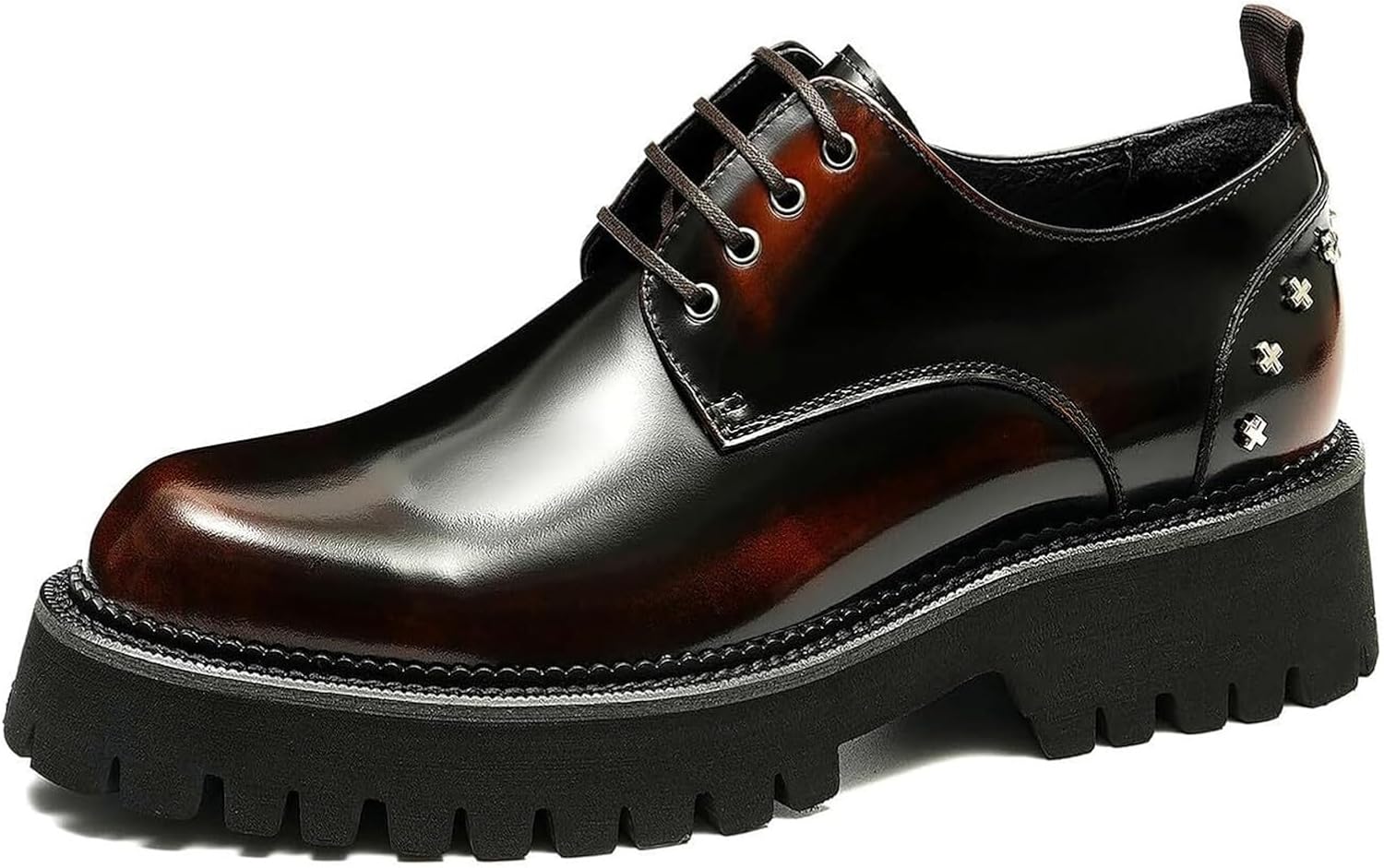 

Мужские оксфорды из лакированной кожи, модные туфли на шнуровке, дерби с заклепками, платформа с толстой подошвой, модная формальная обувь для прогулок, выпускного, свадьбы и свиданий Generic, черный