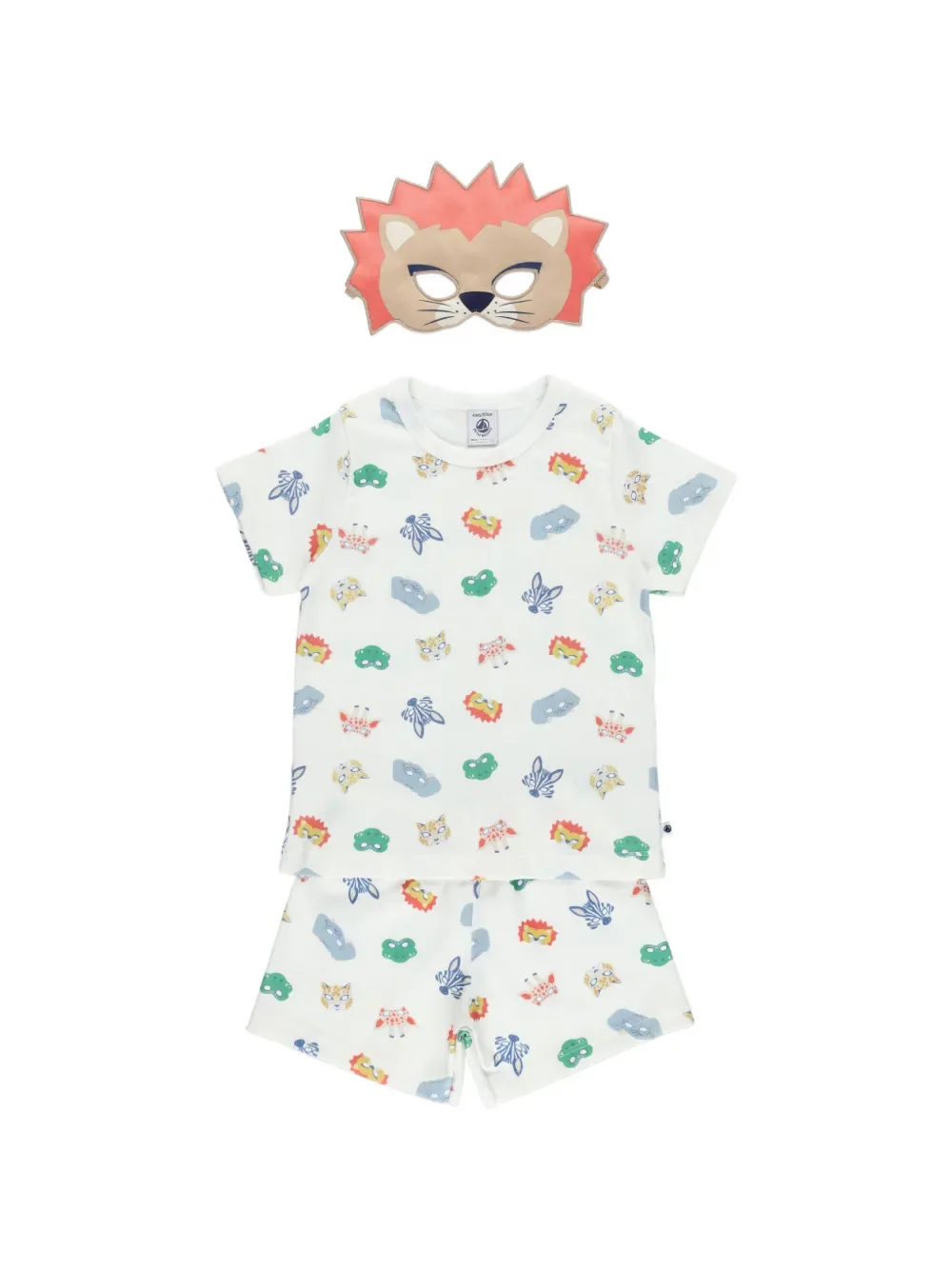Пижама с анималистичным принтом и маской (набор из трех предметов) Petit Bateau, белый