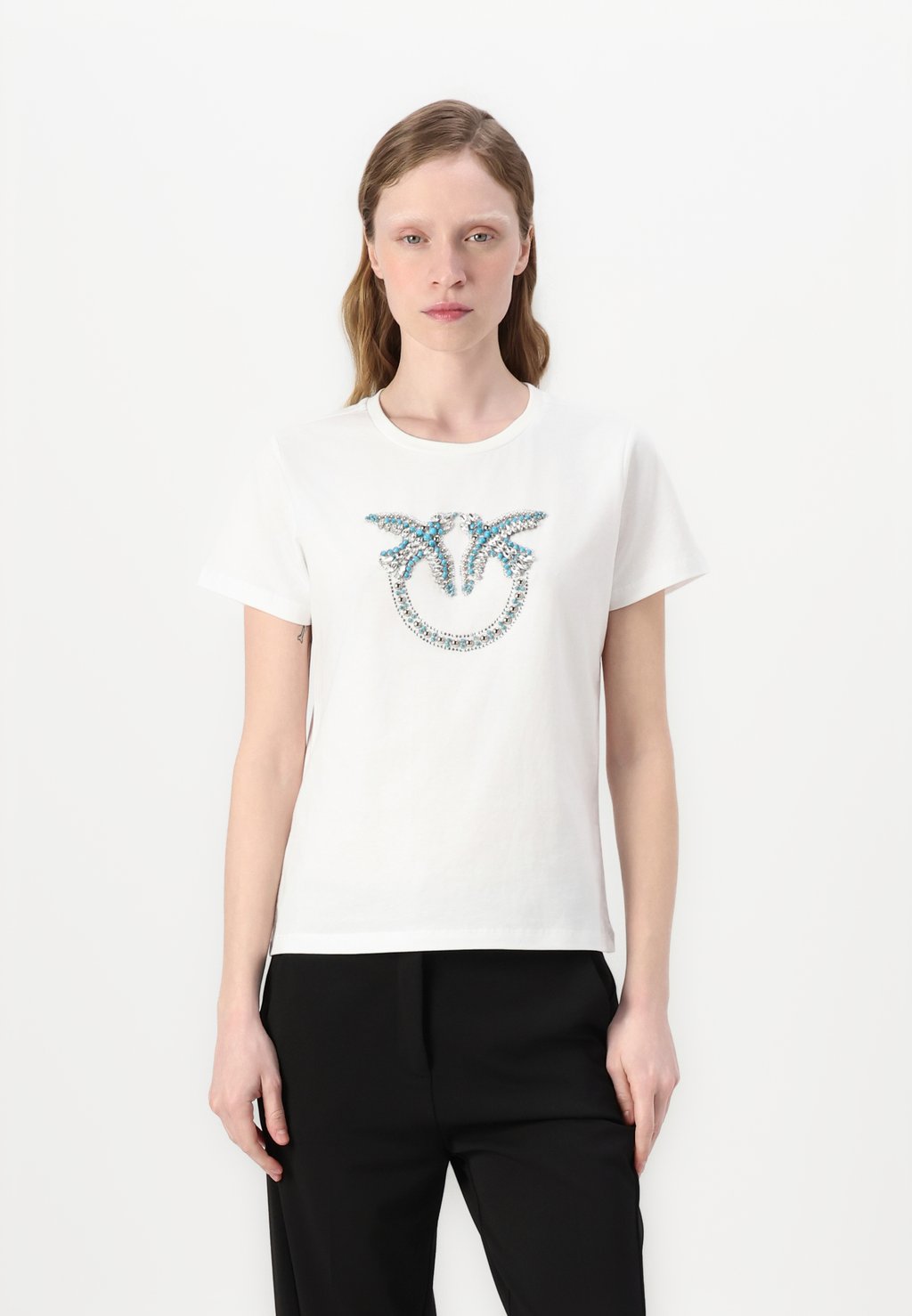 

Футболка с принтом QUENTIN LOGO BIRDS RICAMATO Pinko, белый