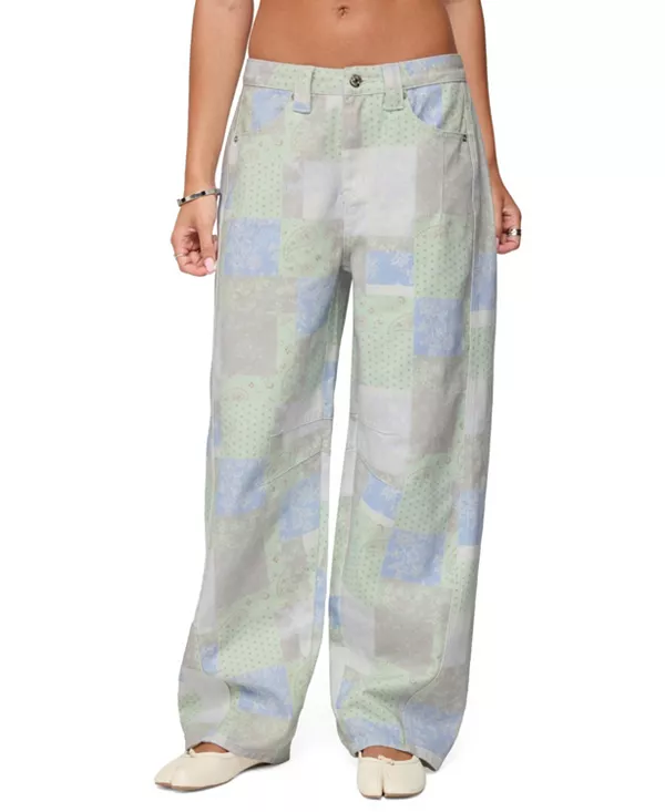 

Лоскутные джинсы с низкой посадкой, свободного кроя, светлого оттенка Edikted, мультиколор