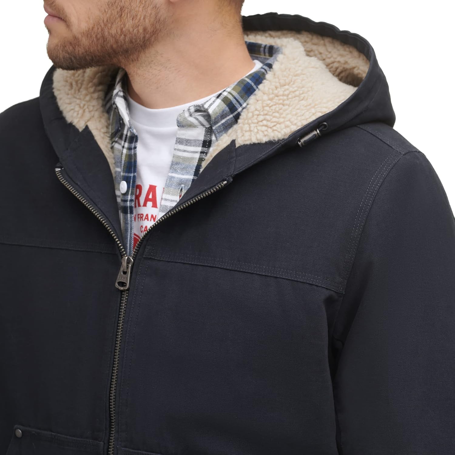 Мужская рабочая куртка-бомбер Levi's из хлопчатобумажной ткани с капюшоном (стандартные размеры, большие и высокие), Navy — фото 2