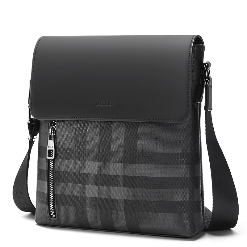 

Кроссбод PVC, плечевая сумка среднего размера мужская клетка серо-черная POLO