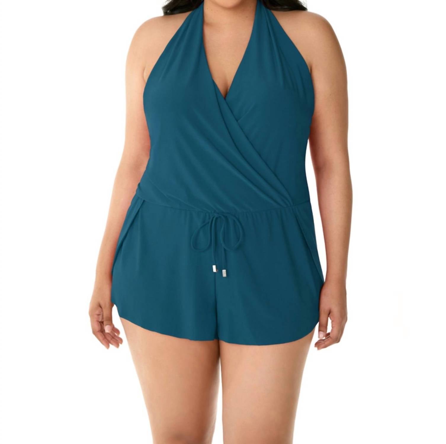 

Большой размер Bianca Swim Romper Слитный купальник в синем цвете Magicsuit