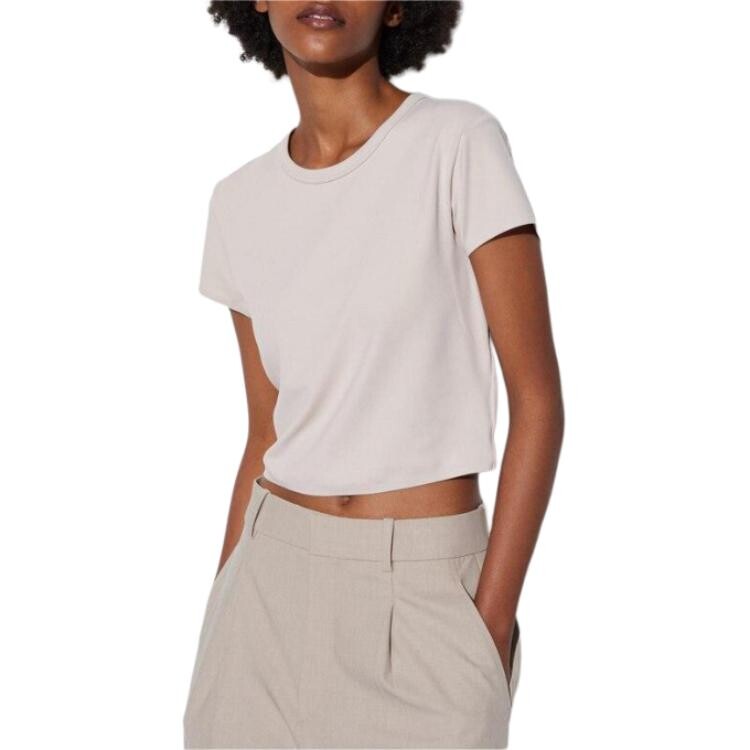 Футболка Uniqlo Airism укороченная, светло-бежевый — фото 2