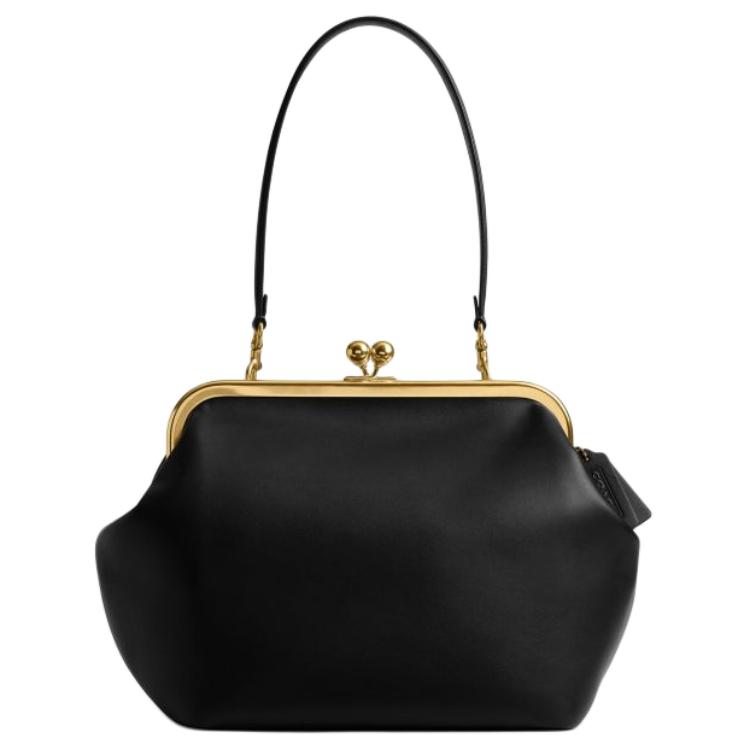

COACH Женская большая наплечная сумка из коровьей кожи Kisslock черная