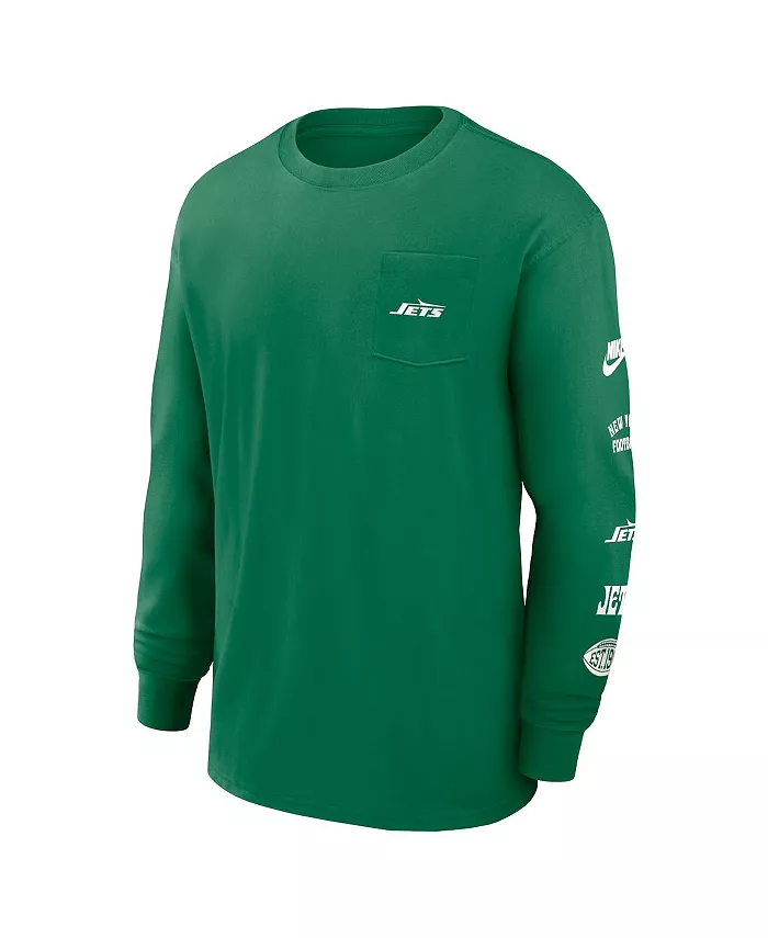Мужская зеленая футболка New York Jets Rewind Heavy Max 90 с длинным рукавом и карманом Nike — фото 3