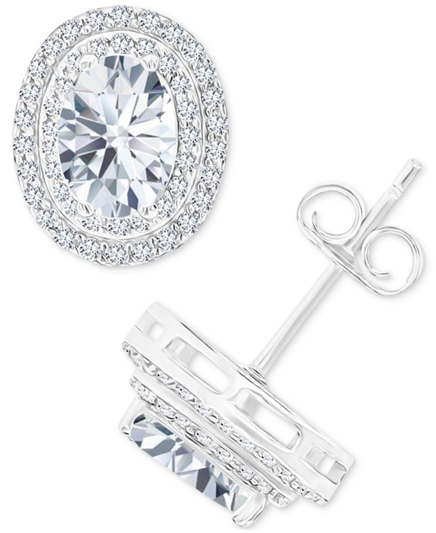 

Серьги-гвоздики из стерлингового серебра с аметистом и выращенным в лаборатории белым сапфиром, овальным ореолом из камней-талисманов Macy's, White Topaz