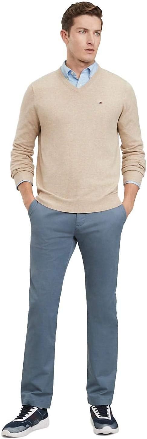 Мужской культовый хлопковый свитер с V-образным вырезом TOMMY HILFIGER из коллекции 2025 года, Tan Heather. — фото 3