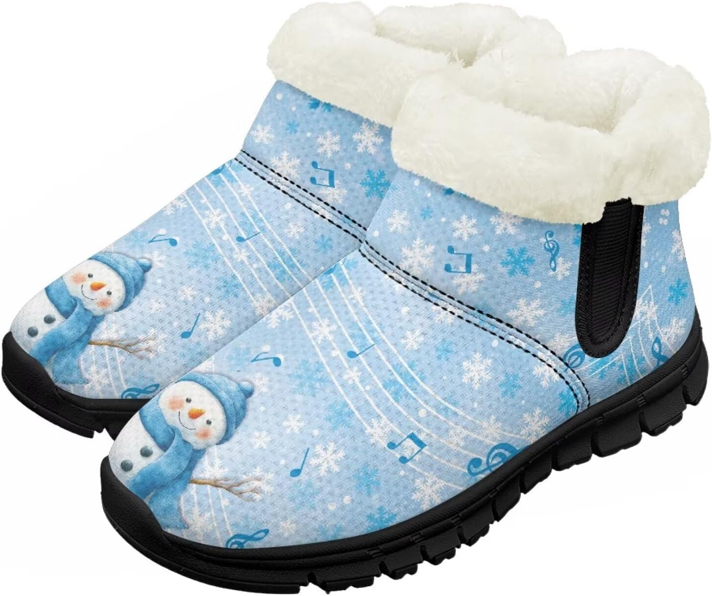 

Зимние детские ботинки Chririnla для мальчиков и девочек, с теплой подкладкой из искусственного меха, короткие ботильоны, противоскользящие, для малышей и детей постарше, Christmas Snowman Musical Note