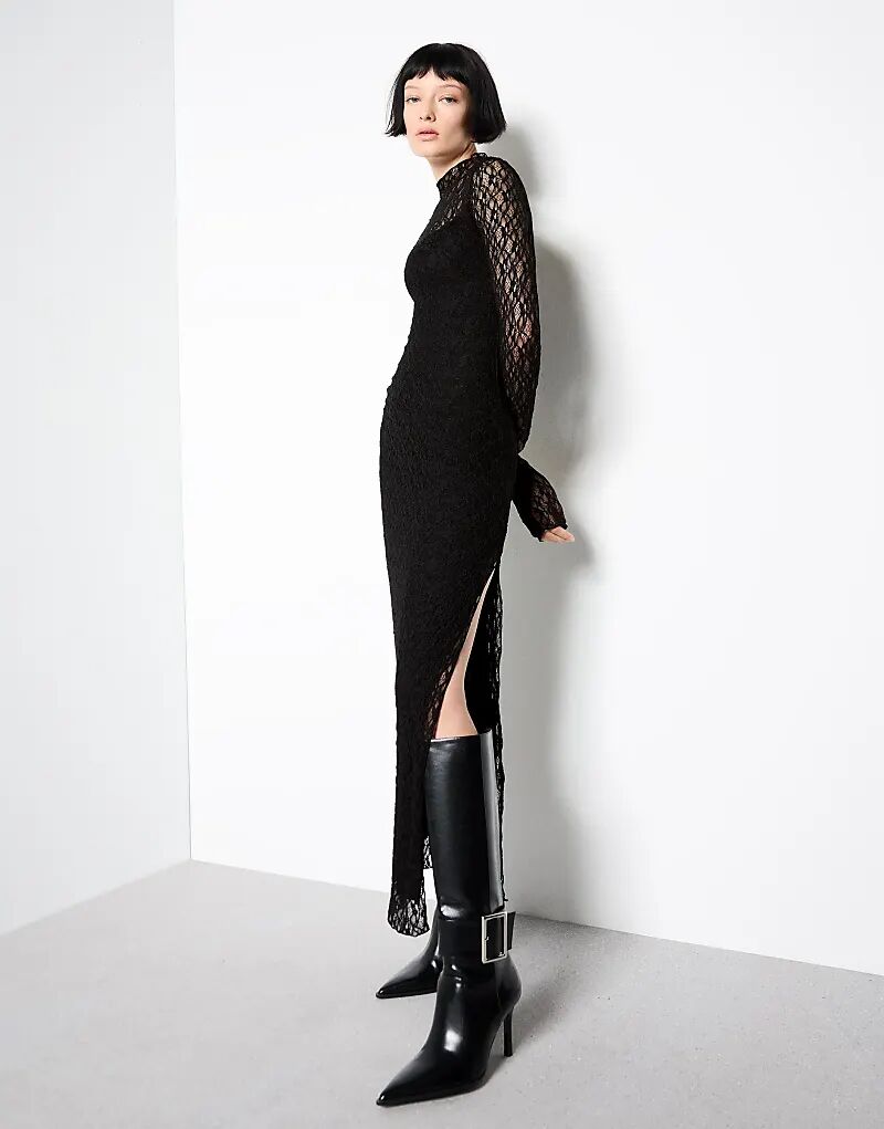 

Платье миди Bershka Blonde с кружевом и длинными рукавами, черное