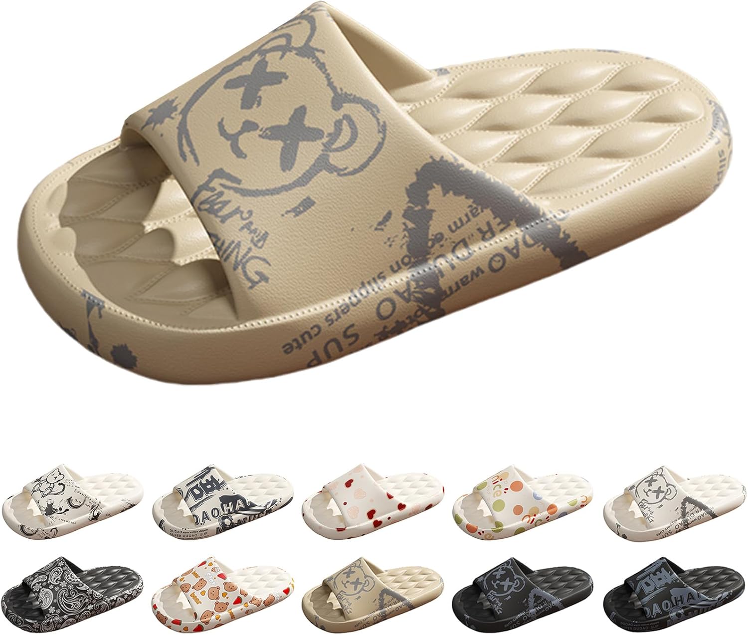 

Модные шлепанцы Gezolligheid с мультяшным принтом для мужчин и женщин, для пар, с нескользящей подошвой на платформе, унисекс, повседневные открытые сандалии с нескользящей подошвой для дома, улицы и ванной, хаки