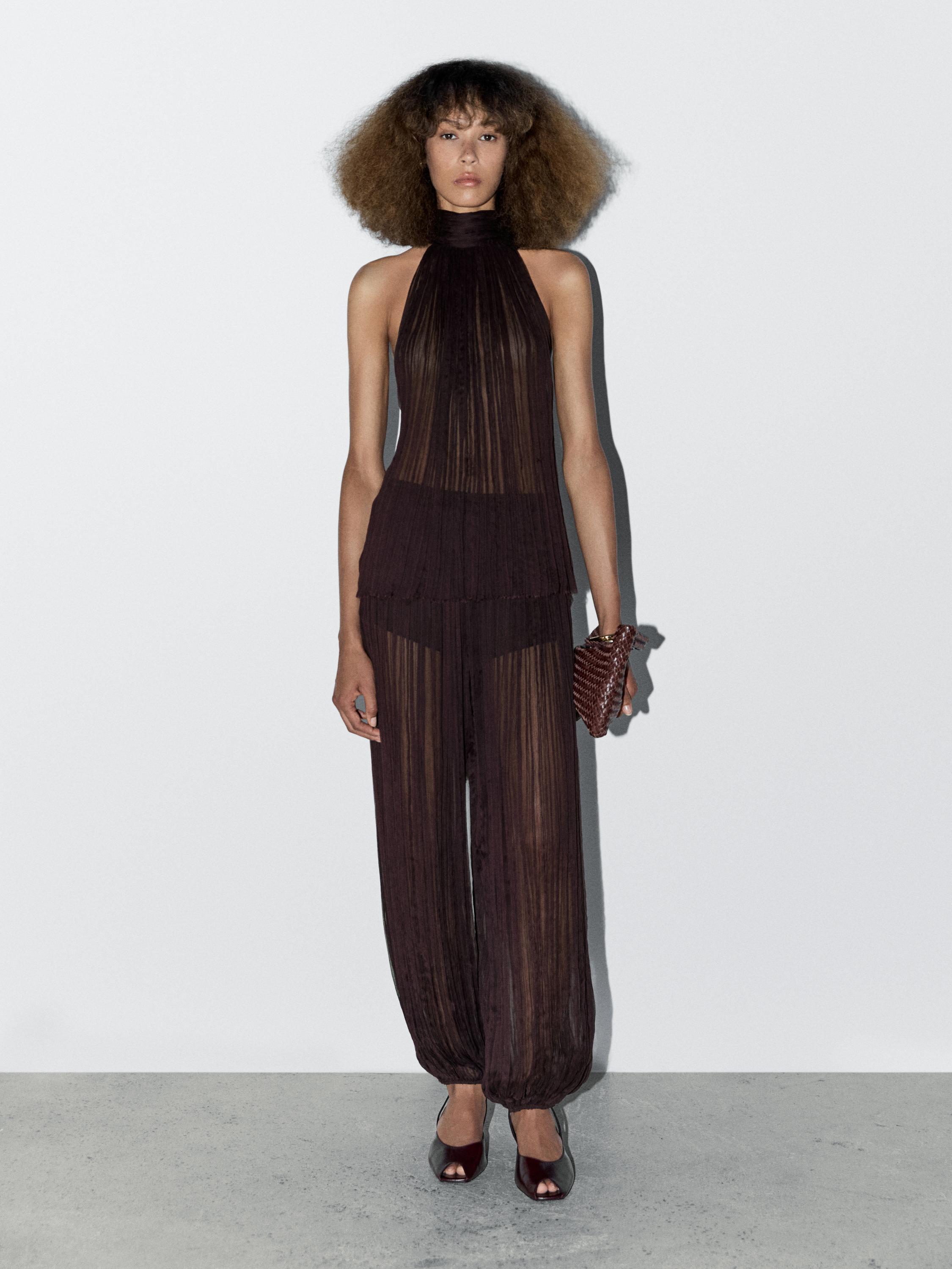 

Струящиеся плиссированные брюки-саруэль - студия Massimo Dutti, бургундия