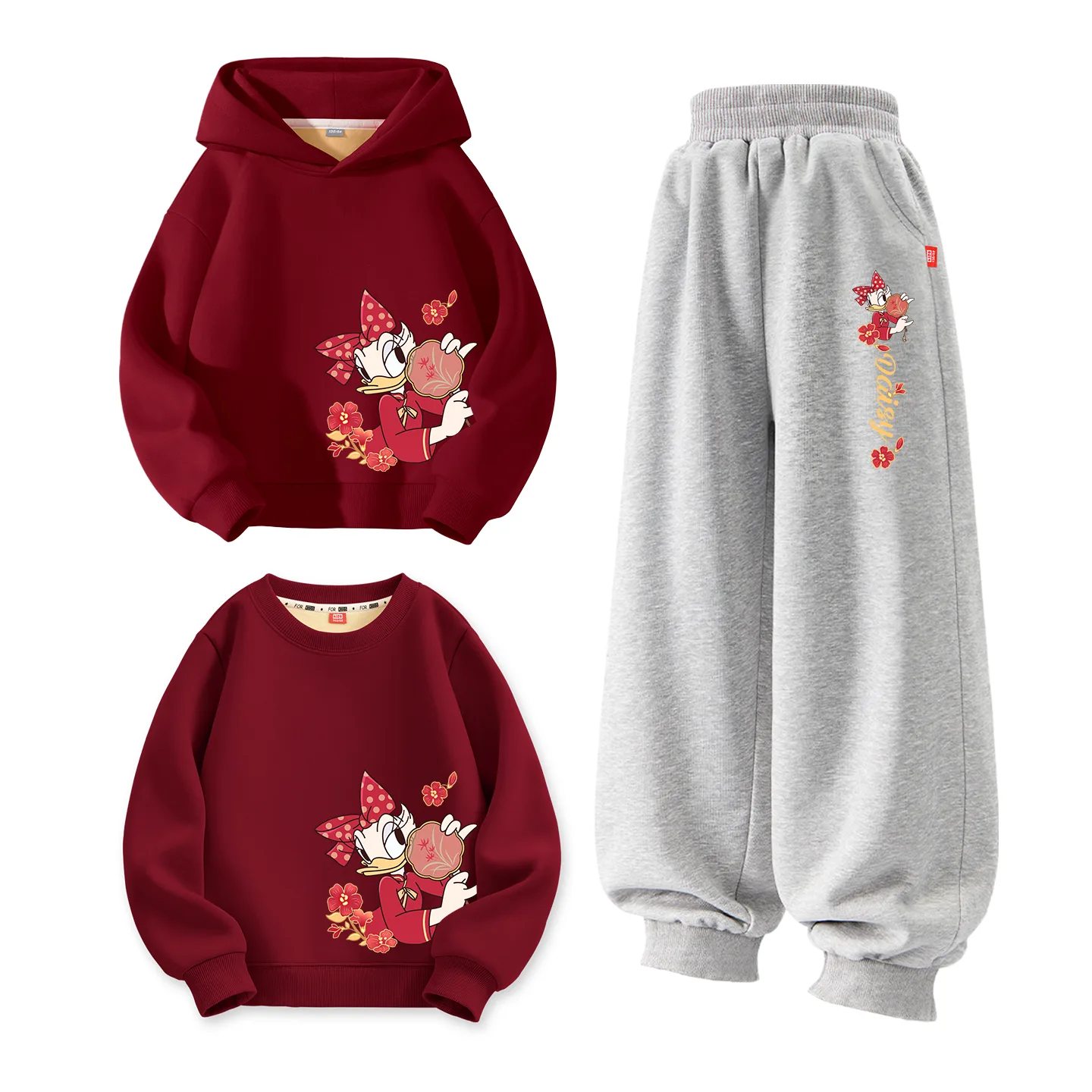 Disney Kids Tang Suits Crew Neck Thickness, [Thickened and Fleece-Lined]Di Tuan Fan Dai_Bottom Right Burgundy+Di Tuan Fan Dai K Gray+Di Tuan Fan Dai_Bottom Right Burgundy