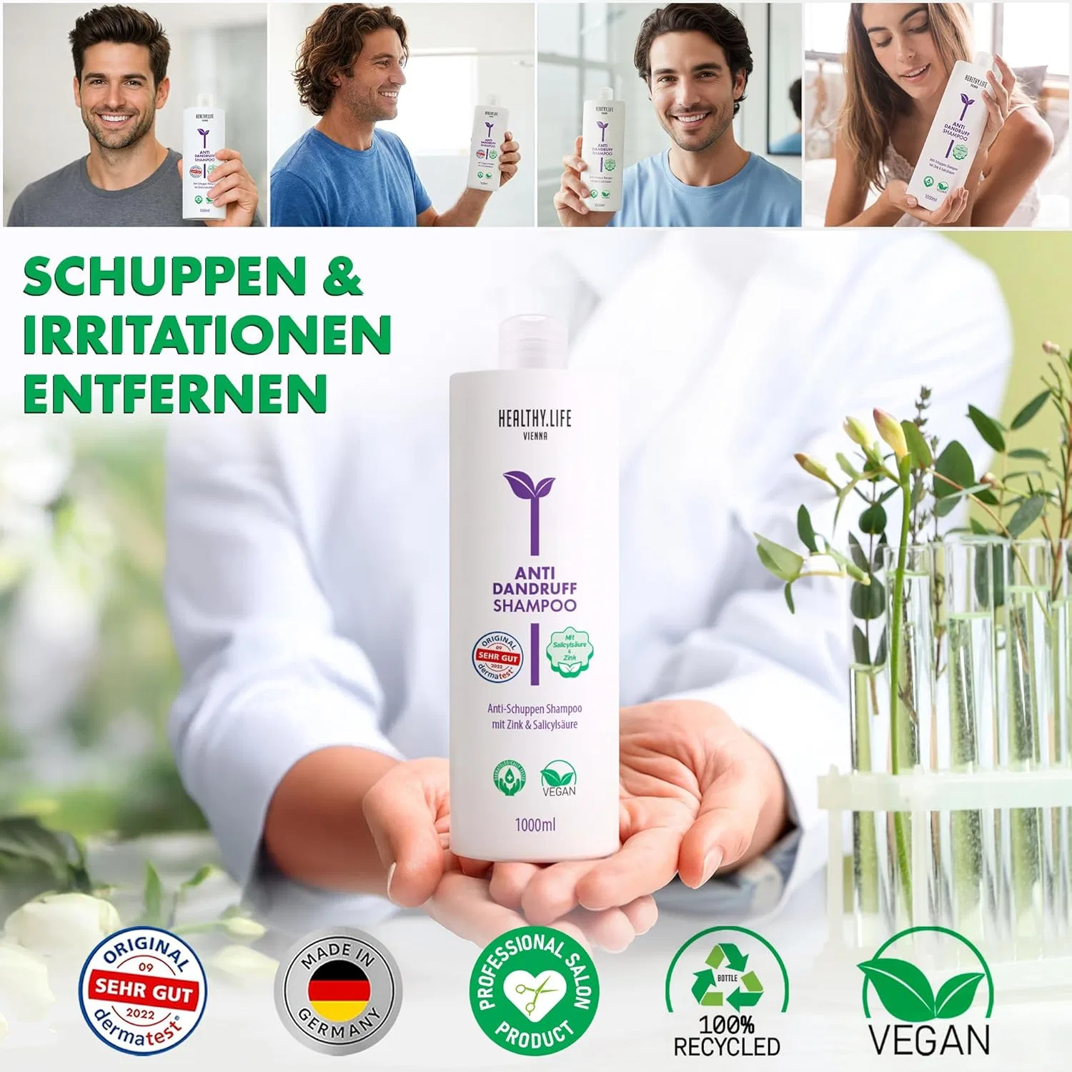 Шампунь HLV против перхоти с цинком и салициловой кислотой 1000 мл Healthy.Life Vienna — фото 4