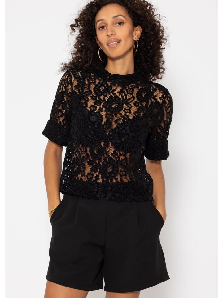 

Блуза SASSYCLASSY Transparentes Shirt mit Samtdetails, черный