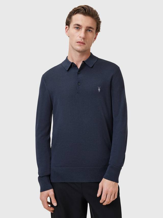 

Футболка-поло Mode Merino с длинным рукавом AllSaints, Navy Blue