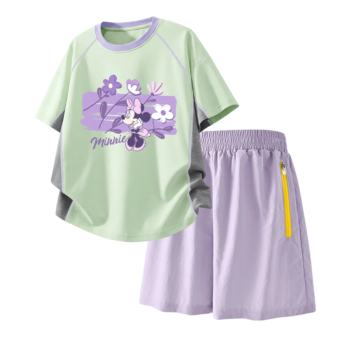 Детский спортивный костюм Casual Sportswear 2 Piece Set Disney, Di Chao Green+Solid Color Taro Paste Purple