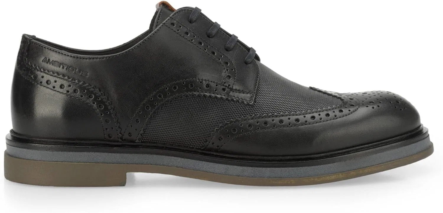 Туфли Ambitious Scarpa Uomo 12391 Brogues Stringata in Pelle Combi Nero U24AM14, Black