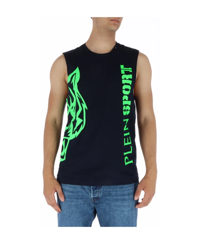 

Черная майка без рукавов с круглым вырезом Plein Sport, синий