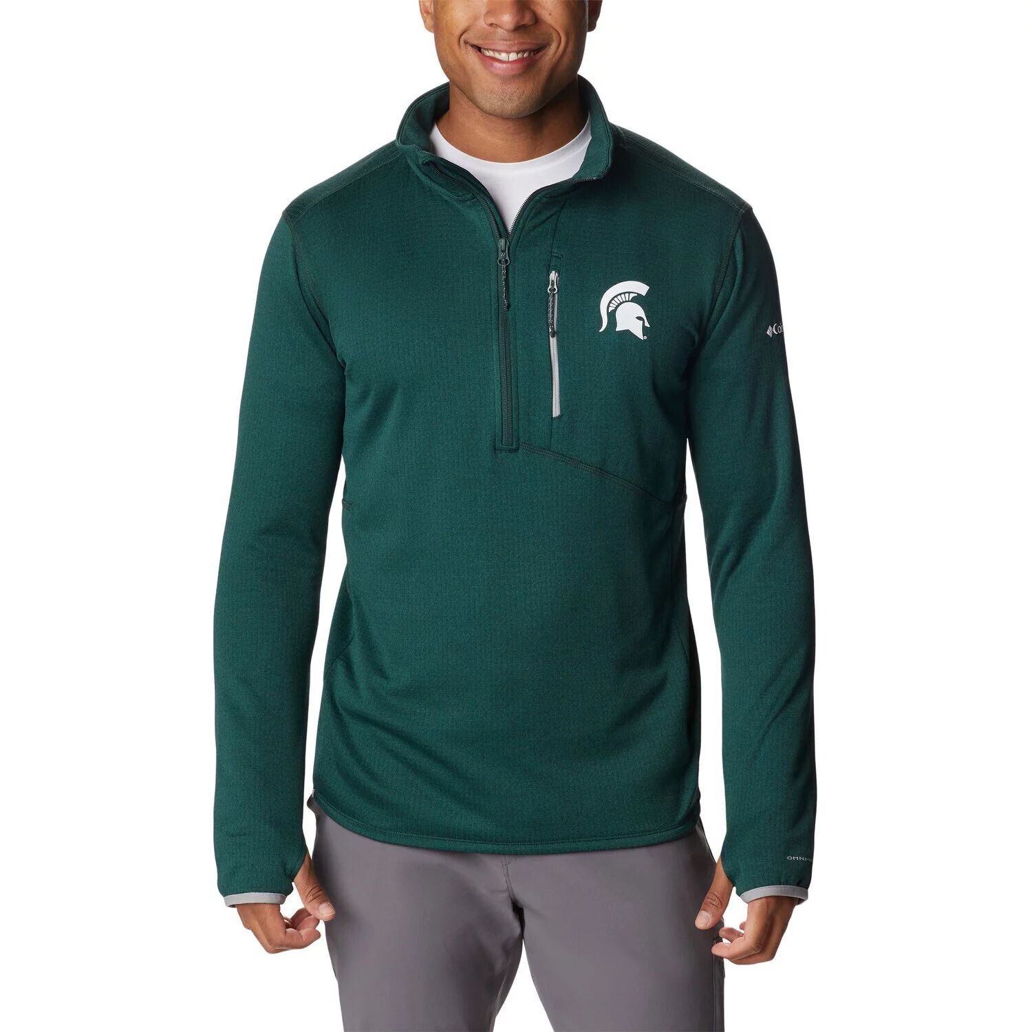 

Мужская футболка с молнией до половины длины Columbia Green Michigan State Spartans Park View