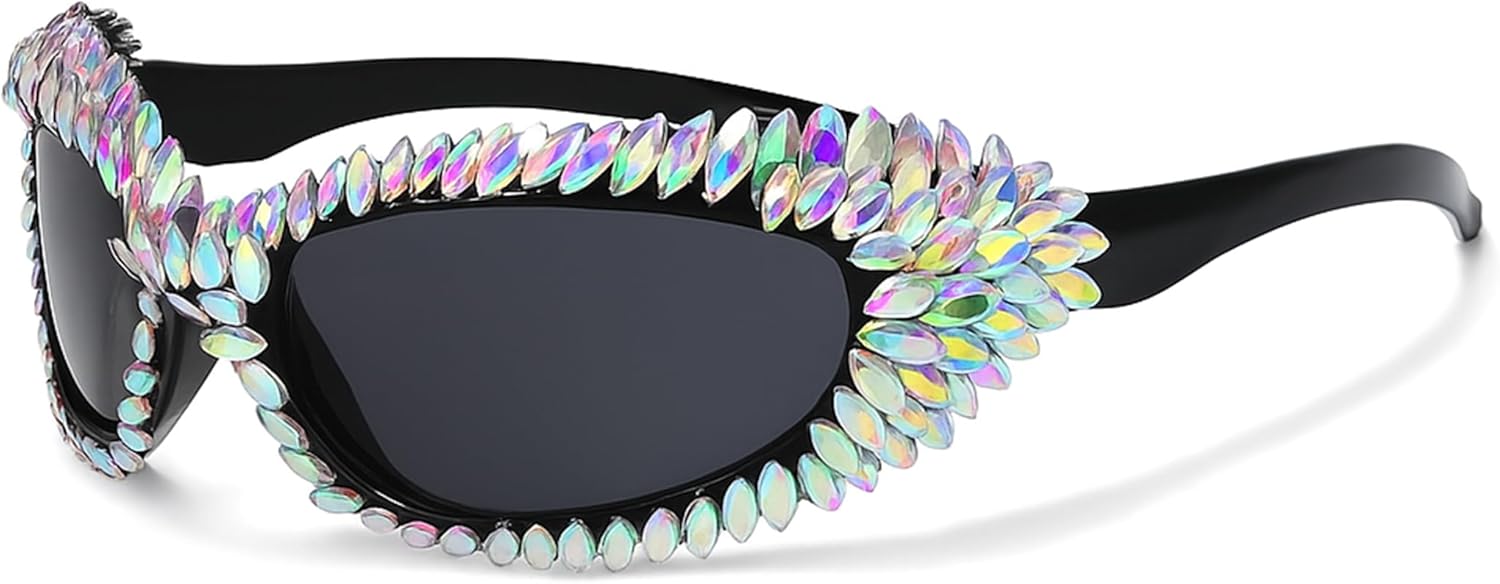 

Женские солнцезащитные очки Bullabulling с блестками и стразами в стиле «кошачий глаз», ретро-очки в стиле 2000-х, солнцезащитные очки UV400 для фестивалей и вечеринок, Black