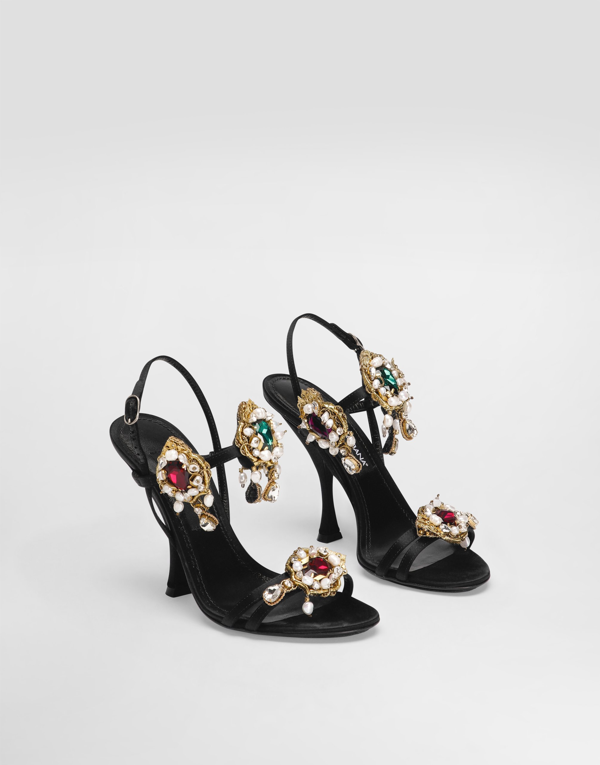 Атласные босоножки с вышивкой Dolce & Gabbana, черный — фото 2