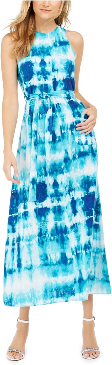 

Женское платье макси без рукавов Calvin Klein с V-образным вырезом и завязкой сзади, Lagoon Multi