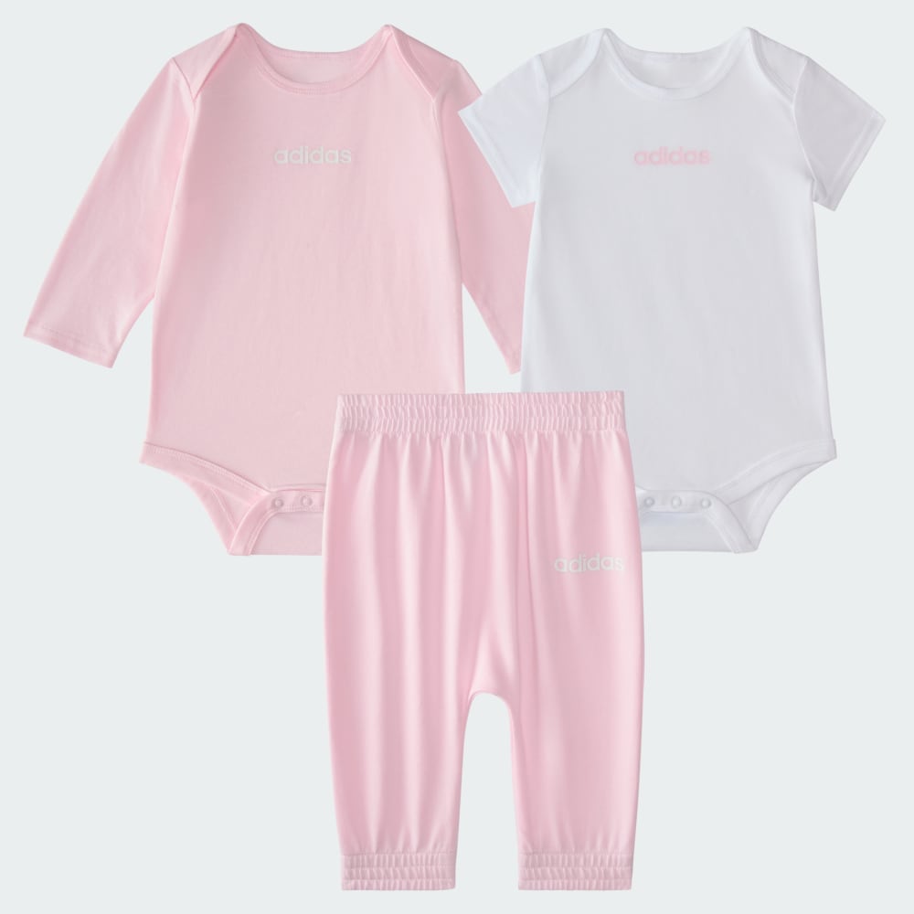 

Боди Adidas 3-Piece Logo Bodyshirt & Pant Set, розовый