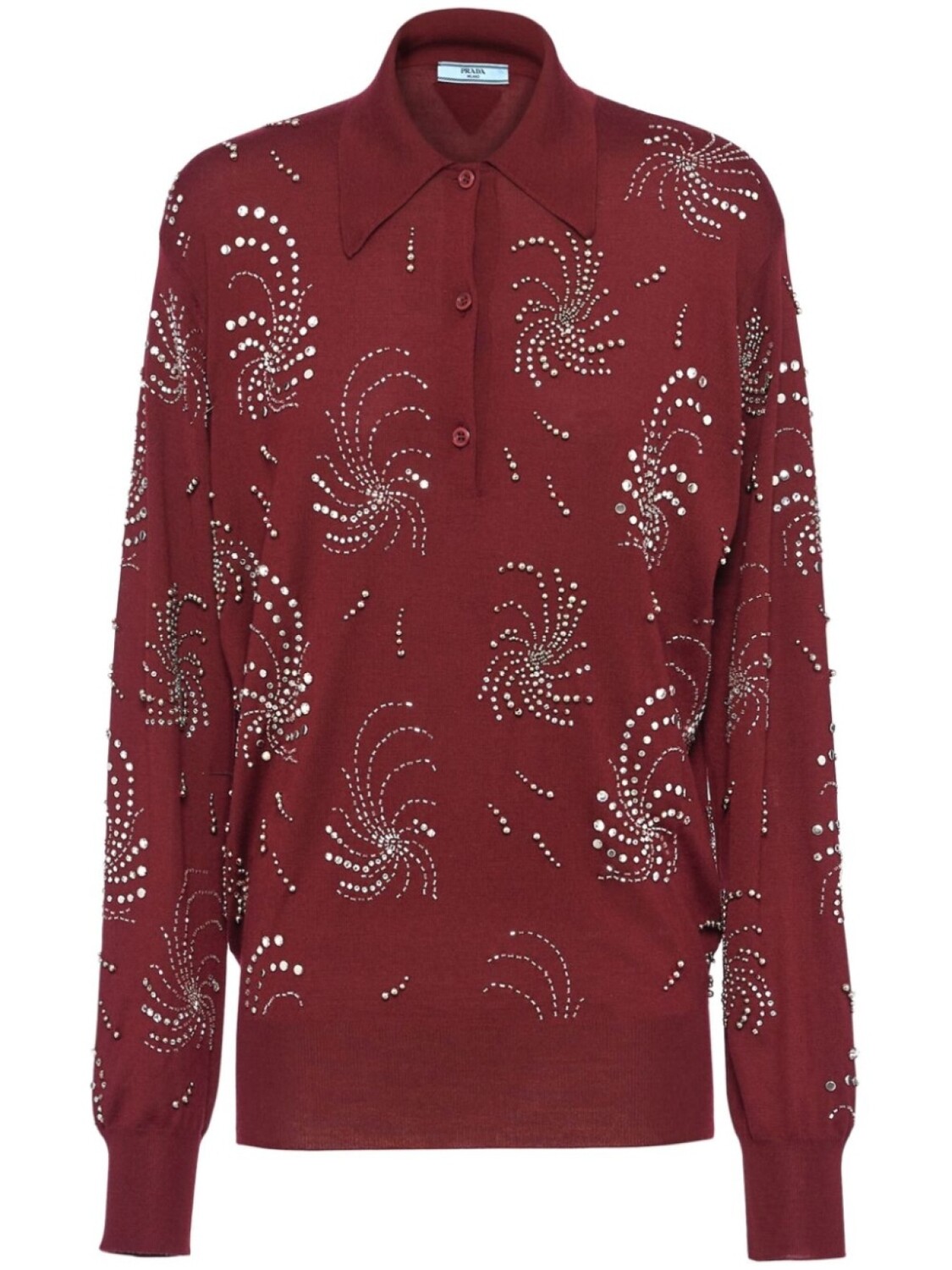 

Prada кашемировая рубашка поло с кристаллами, красный