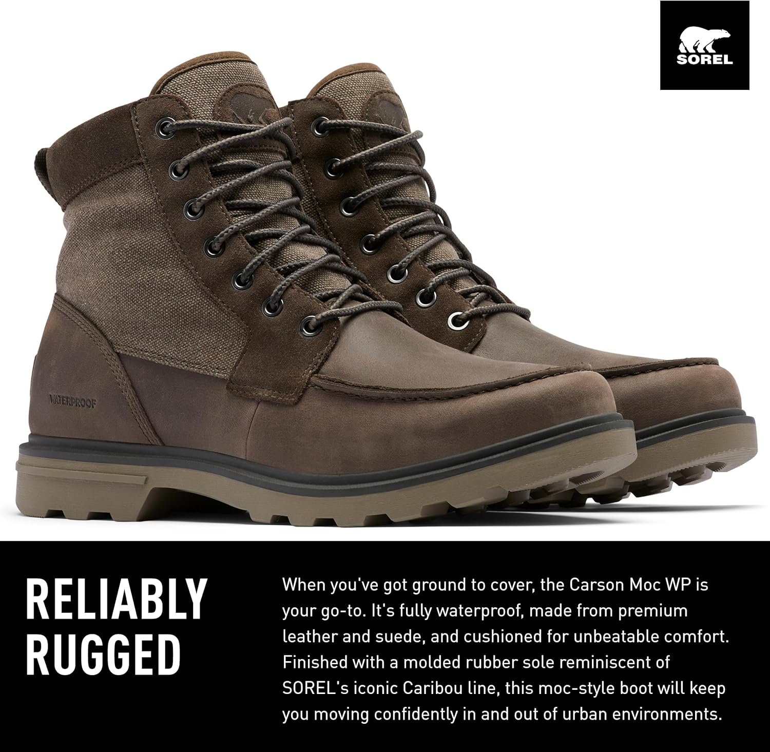 Мужские водонепроницаемые ботинки Sorel Carson Moc, Major, Wet Sand — фото 2