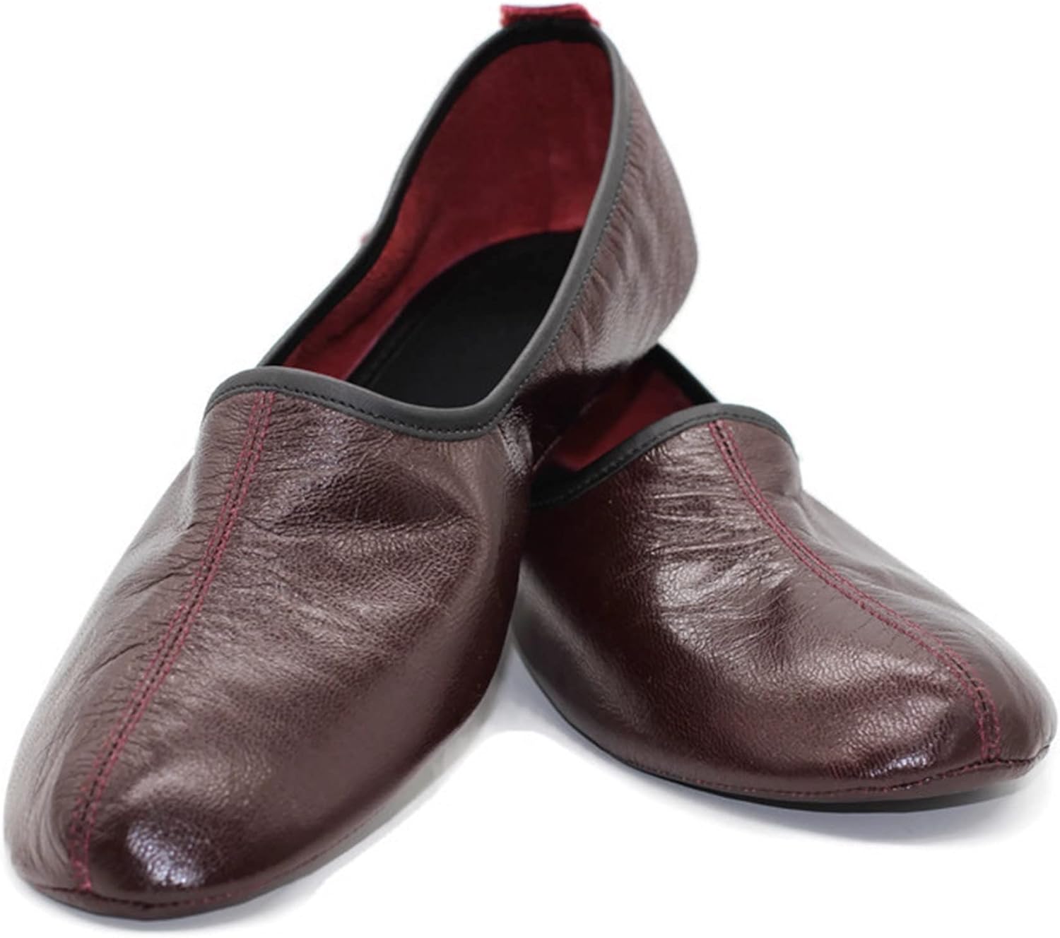 Мужские кожаные домашние тапочки Akdam Mens Indoor Bordeaux, традиционные бабуши, босоногое мокасиновое исполнение — фото 2