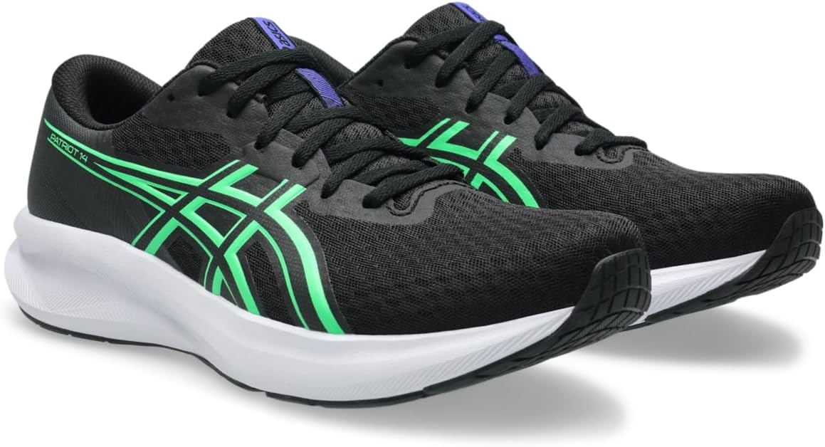 Мужские кроссовки для бега ASICS Patriot 14, черный/зеленый/ярко-зеленый — фото 2