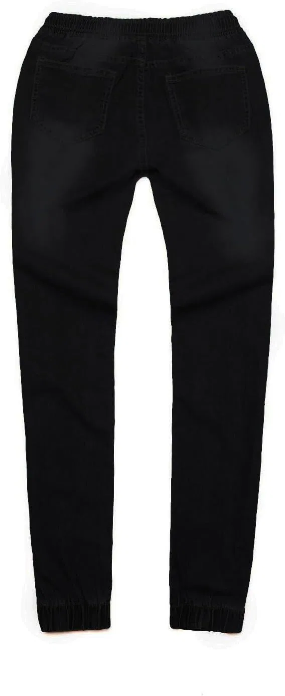 Джинсы Women's Straight Leg Drawstring Jeans Pull on Casual High Waisted Loose Cargo Denim Pants with Pockets, черный — фото 4