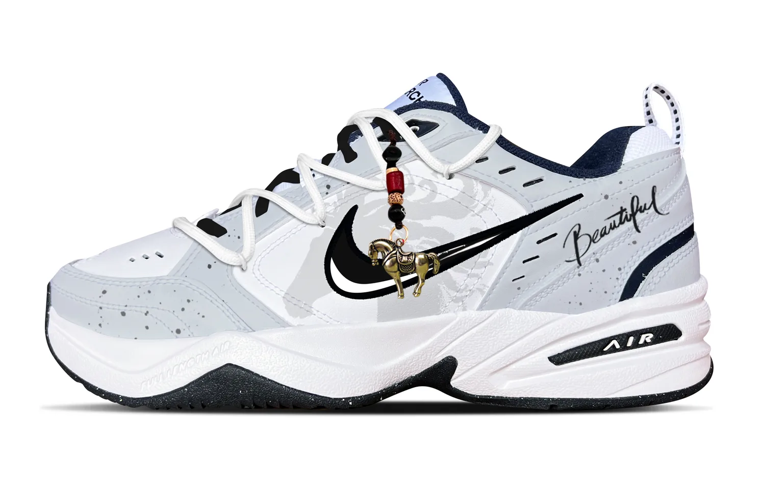 Nike Air Monarch 4 Cushioning Abrasion Resistant Slip Resistant Low top Chunky Sneakers Unisex Gray