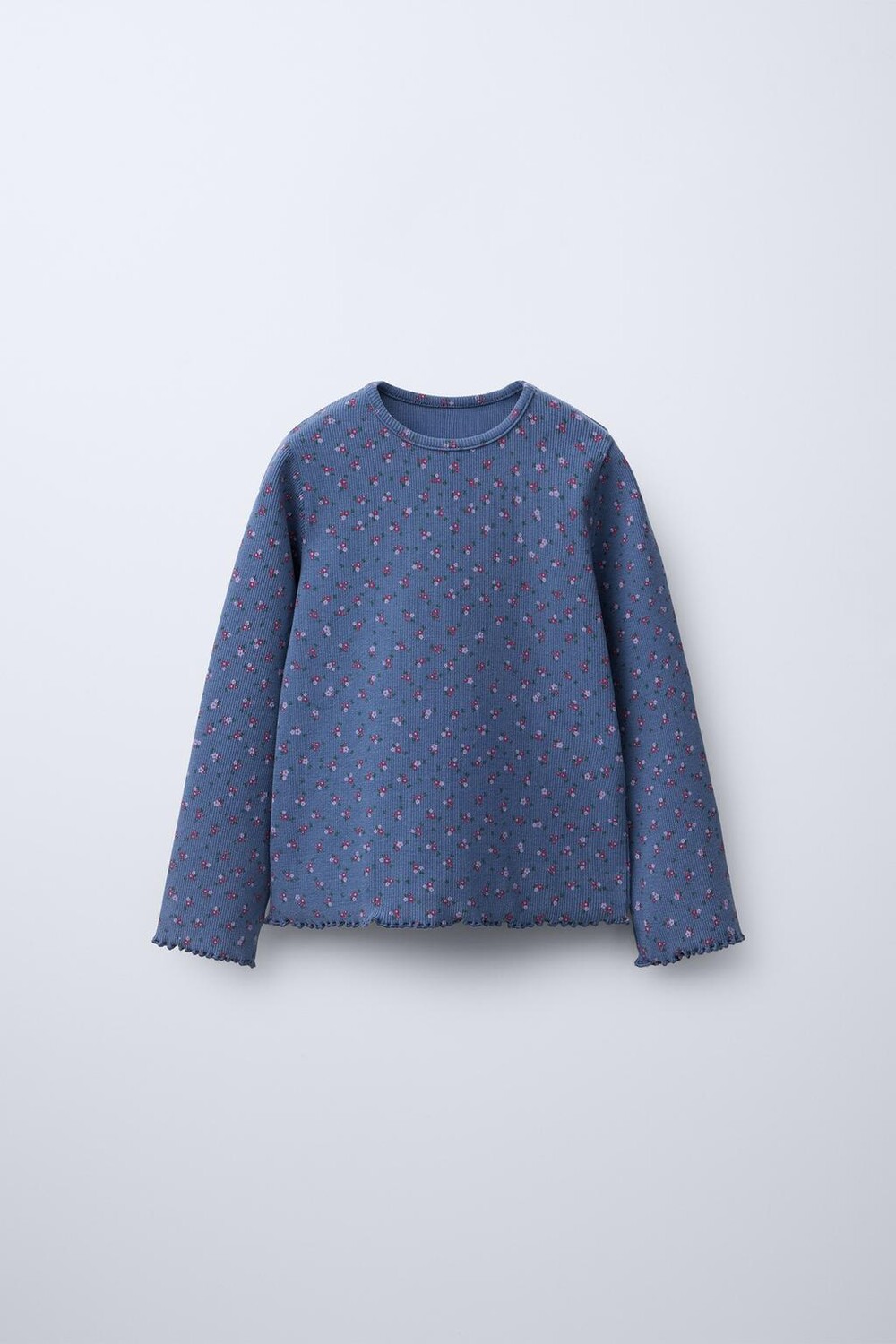 

Футболка с цветочным рисунком в рубчик ZARA, синий