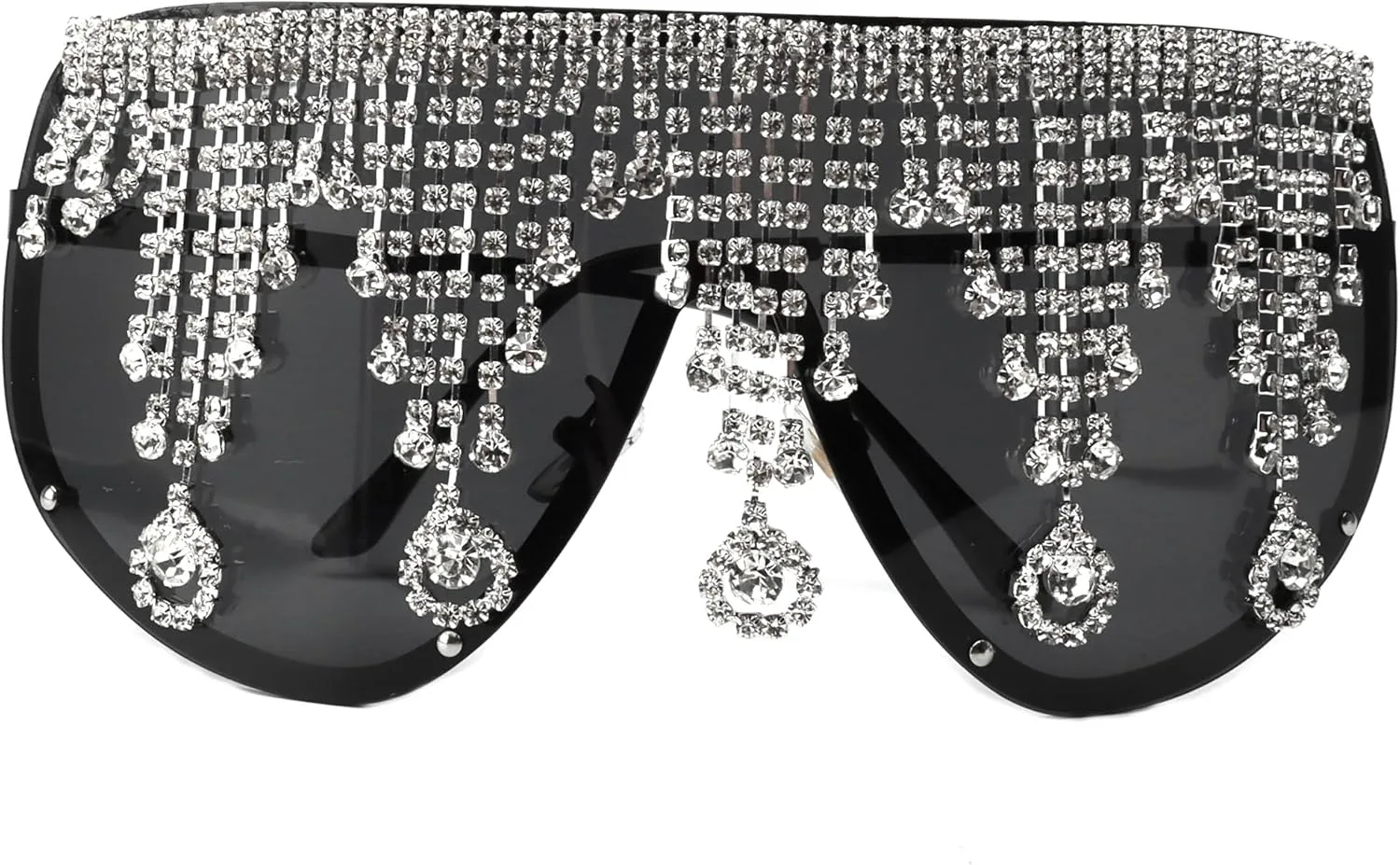 

bullabulling Большие солнцезащитные очки для женщин, роскошные модные солнцезащитные очки с кисточками, кристаллами и бриллиантами, маска в стиле стимпанк, Black