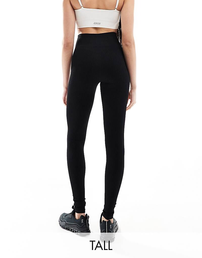 

Черные бесшовные спортивные леггинсы в рубчик ASOS 4505 Tall – Icon