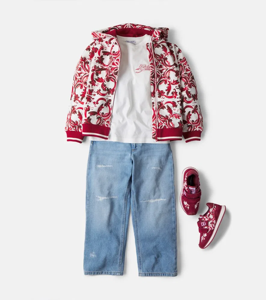 Кроссовки с отделкой из майолики и замши Dolce&Gabbana Kids, бургунди — фото 2