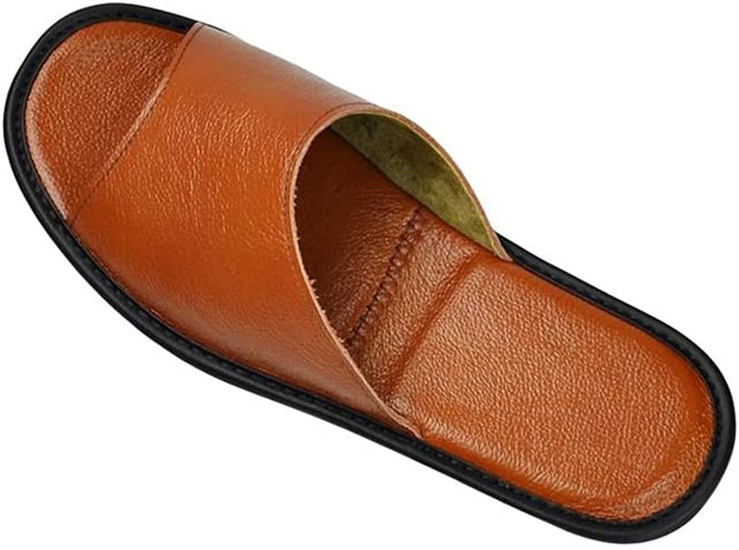 Домашние кожаные тапочки Sole Sliders для мужчин и женщин с подошвой из резины, летние нескользящие, для гостиной, сандалии и тапочки для женщин (Цвет: коричневый, Размер: 42) Uohufidabfd — фото 4